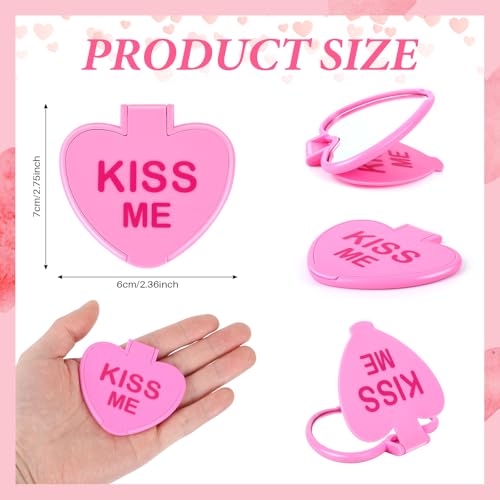 clothmile 100 Pcs Valentine Compact Mirror Bulk Gifts Heart Shaped Mini Pocket Mirror Folding Makeup Portable Love Hand Mirror for Women Valentine's Day Gift