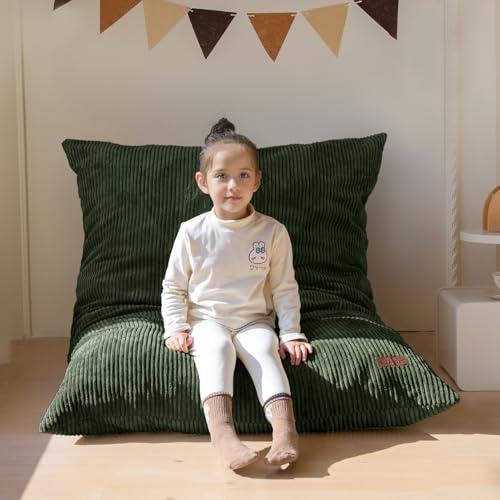 MAXYOYO Kids Bean Bag Chair 3-in-1 Floor Sofa - Dark Green 50x35 inches