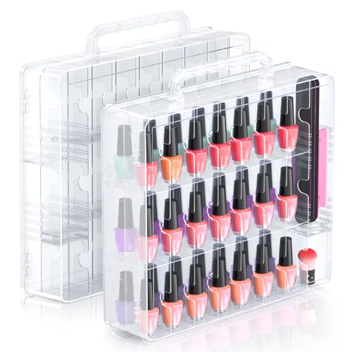 2 Pack Clear Nail Polish Organizer Case with Adjustable Dividers for 48 Bottles