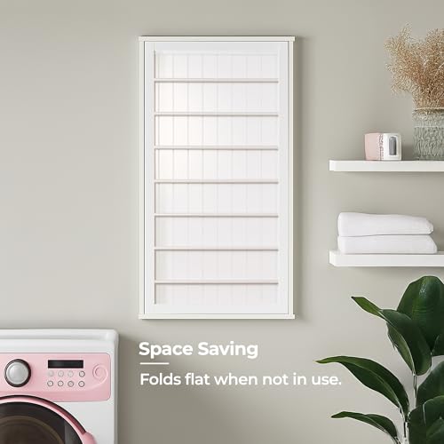 Wall-Mount Wooden Clothes Drying Rack 30 lb Capacity White Space-Saving