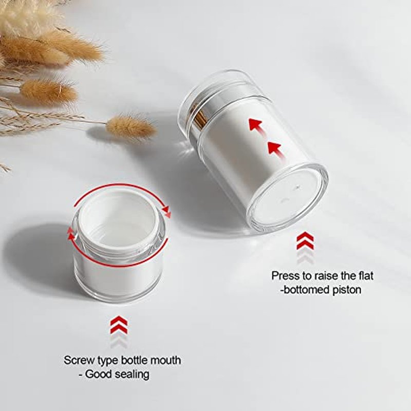 4Pack Airless Pump Jars Mixed(0.5oz+1.0oz+1.7oz+3.5oz) Lotion Dispenser Bottle with Pump, Moisturizer Travel Containers for Skincare Face Makeup