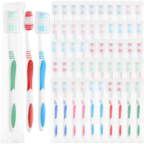 500 Pack Individually Wrapped Adult Toothbrushes with Covers - Bulk Multi-Color