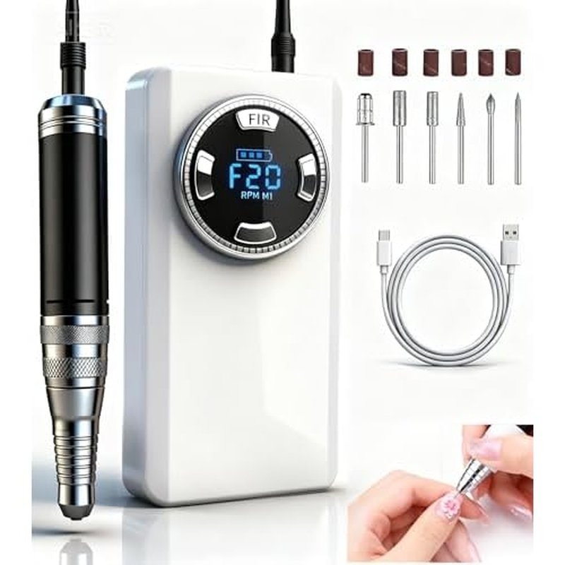 ?Professional Nail Drill - Lumcrissy 40000RPM Electric Nail File Drill Kit - Portable Rechargeable Cordless Efile Machine for Acrylics Gel Nails for Home Salon Manicure Pedicure