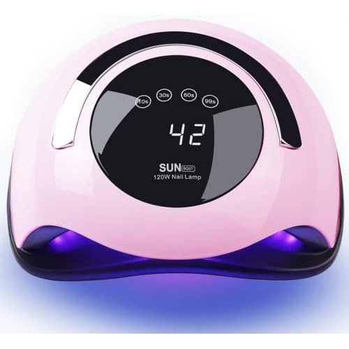 W&H UV LED Nail Lamp, 120W Faster Gel Nail Dryer Professional Curing Lamp for Fingernail and Toenail Nail Gel Polish Machine with 4 Timer Setting Touch Screen £¨Sun BQ5T£© (Pink)