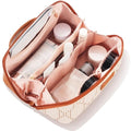 PU Leather Travel Makeup Bag for Women, Large Capacity Cosmetic Organizer, Structured Waterproof Travel Toiletry Bag, Portable Handheld Makeup Pouch for Home & Travel (Medium)
