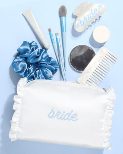 Bride Cosmetic Bag Satin Blue Embroidered Wedding Accessories Gift