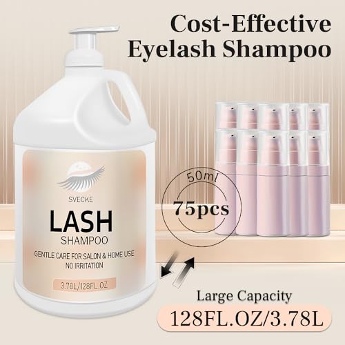 Eyelash Shampoo, 128 fl.oz/3.78L, with 50 Lash Extension Aftercare Cards, Foaming Cleanser for Professional Salon and Home Use