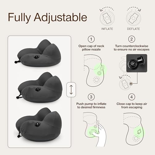 Inflatable Travel Neck Pillow with Memory Foam Support - Adjustable & Compact