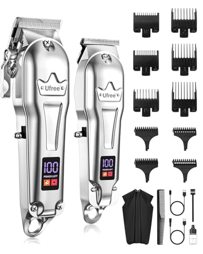 Ufree Cordless Hair Clippers & Trimmer Set with LED Display - Silver