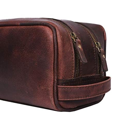 Aaron Leather Goods Leather Toiletry Bag for Men and Women Brown 10.5 Inch (Walnut)
