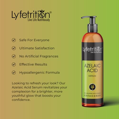 Lyfetrition Azelaic Acid Serum with Hyaluronic Acid – Azelaic Acid Serum (12 fl oz) with Vitamin C & Aloe