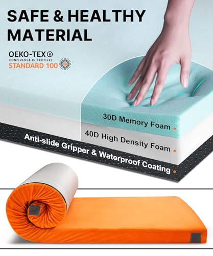 Honey Orange Gaialoop Memory Foam Camping Mattress 3 Inch Single 75x30x3"