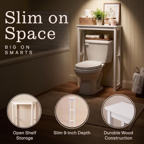 Over the Toilet Storage Shelf - White Bathroom Organizer with Open Shelf, 29 Inch Wide - Variation: Toilet Shelf