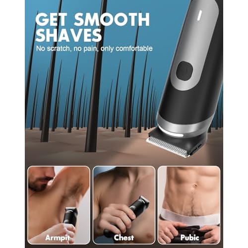 Electric Body Hair Trimmer for Men - Pubic Shaver with Ceramic Blades (No Nicks) - Mens Wireless Ball Shaver, Waterproof Wet/Dry Electric Razor, USB Recharge Dock