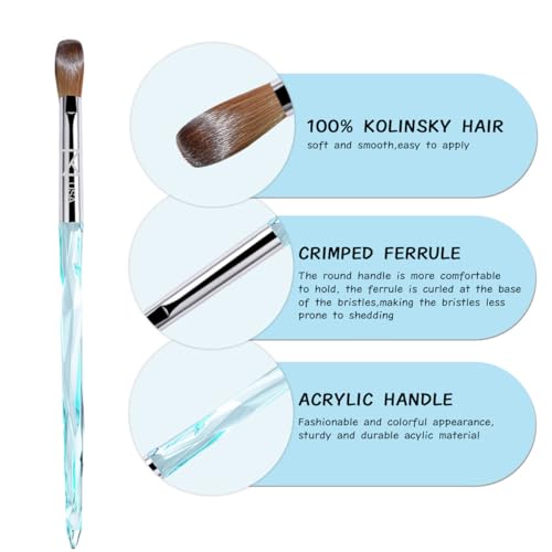 M ProK 100% Kolinsky Acrylic Nail Brush ? Professional Nail Brush for Acrylic Application with Crystal Blue Handle ? Handcrafted Salon Quality Tool (Size #10)