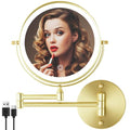 MIROAMZ Brushed Gold 8-Inch Wall Mounted Lighted Makeup Mirror 1X/10X