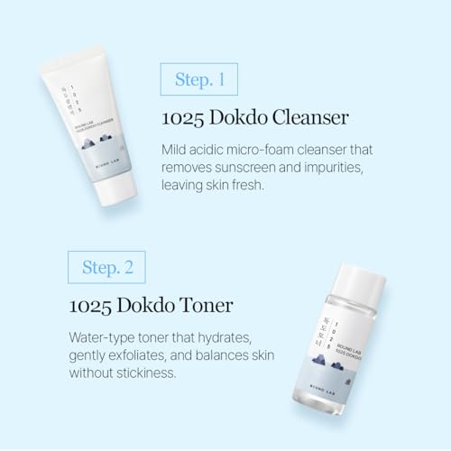 ROUND LAB 1025 Dokdo Hydrating Mini Size Kit (Cleanser, Toner, Ampule, Cream), Deep Hydration for Dry Skin, Daily Skin Care Routine Trial Kit for Moisture Care, Travel Size Gift Set, Korean Skin Care