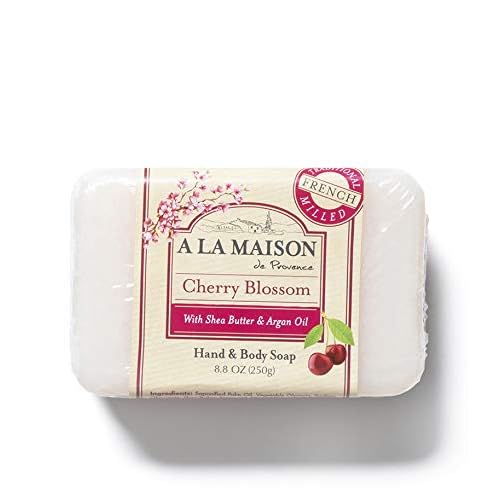 A LA MAISON Cherry Blossom Bar Soap - Triple French Milled Natural Moisturizing Hand Soap Bar (3 Bars of Soap, 8.8 oz)