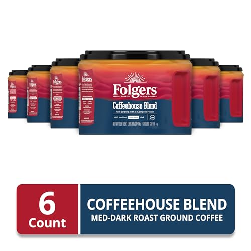 Folgers Coffeehouse Blend Ground Coffee Pack of 6 - 22.6 oz Canisters, Medium-Dark Roast