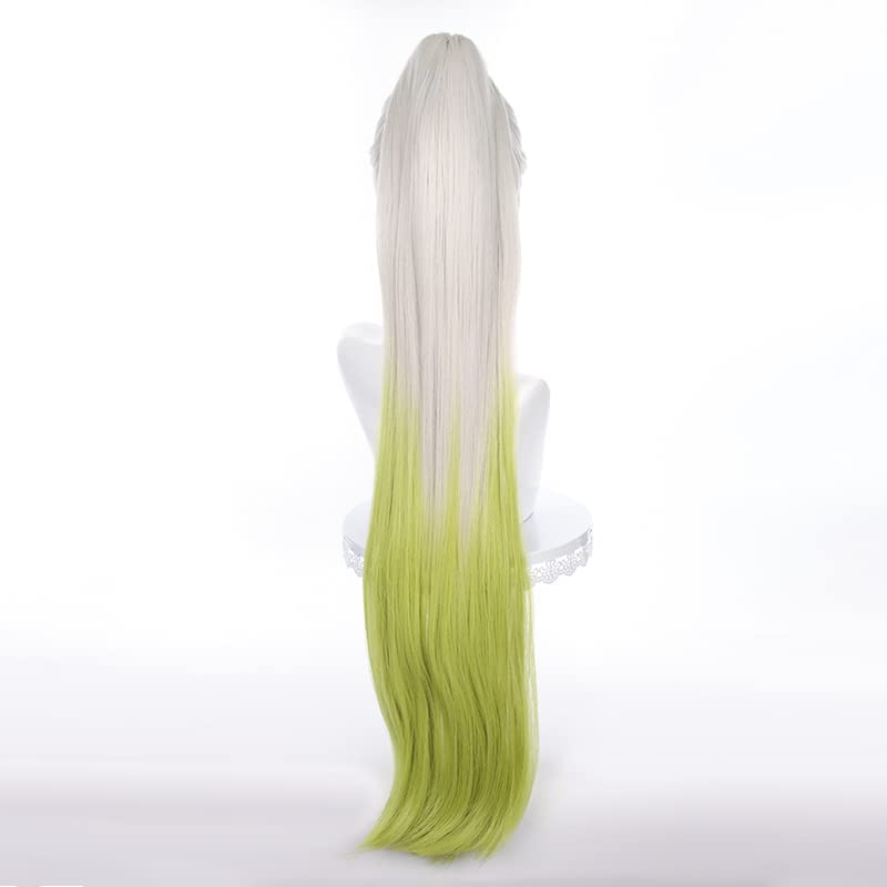 Servelove Grey Green Long Anime Cosplay Wig with Ponytail for Costume & Role Play