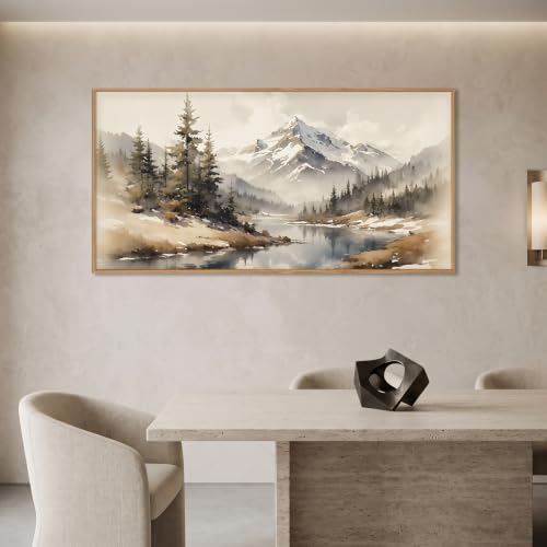 Misty Mountain Watercolor Canvas Wall Art Set - 20x40 Inches, Framed Nature Decor