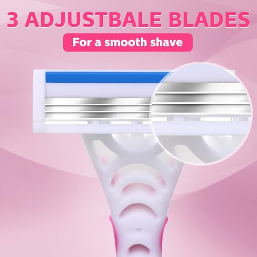 48 Women's Disposable Razor Blades Bulk - 3 Blade Safety Razors for Face & Body - Pink & White - Variation of THIS listing