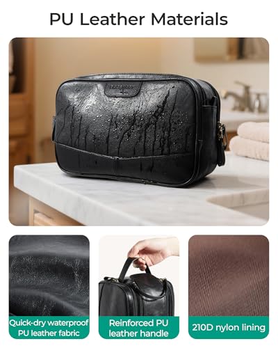 Large Toiletry Bag for Men - Water-Resistant PU Leather, 8L Coffee