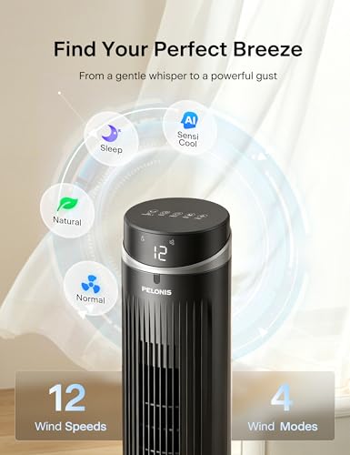 Ultra DC Motor 42-Inch Oscillation Tower Fan for Bedroom with Remote - Black