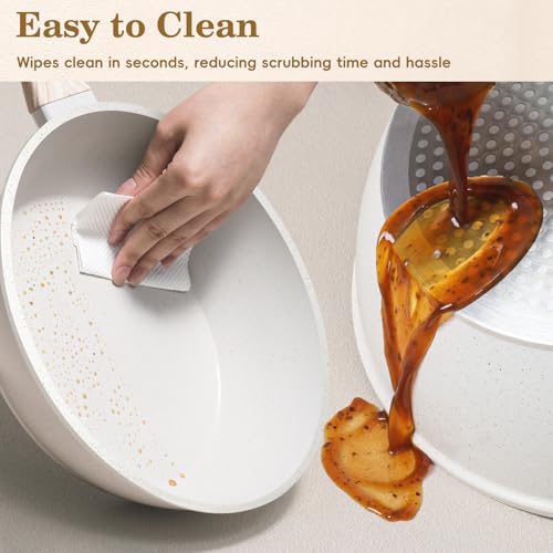 SODAY White Granite Non-Stick 12-Piece Cookware Set for Induction Stovetop