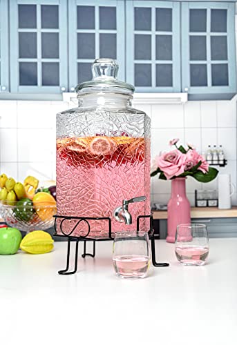 2.5 Gallon Glass Beverage Dispenser with Stainless Steel Spigot and Stand