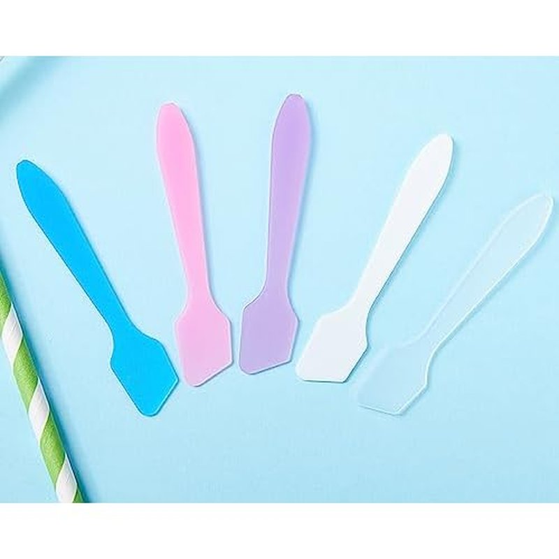 100 Pack 3.2 Inch Cosmetic Spatulas/Small Plastic Spatula for Cosmetics, Creams, Crafts/Makeup Spatula/Multipurpose Mini Applicator for Mixing Cream, Skincare, or Scraping Jars/Random Color