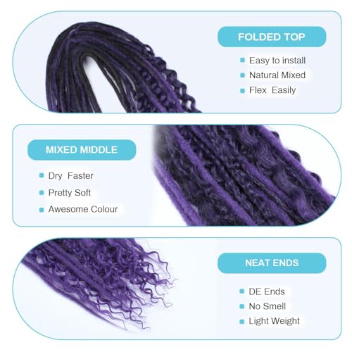 24 Inch 3-in-1 Mixed Double Dreadlock Extensions - Ombré Purple, 15 Pieces, DE-24 Inch