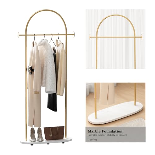 FONECHIN Gold Clothing Rack with Marble Base - Freestanding Coat Rack 67"H for Entryway Bedroom Living Room
