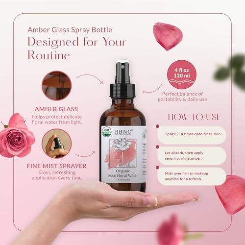 Organic Rose Water Face & Hair Mist - Pack of 3 - 4 Fl Oz Each, USDA Certified