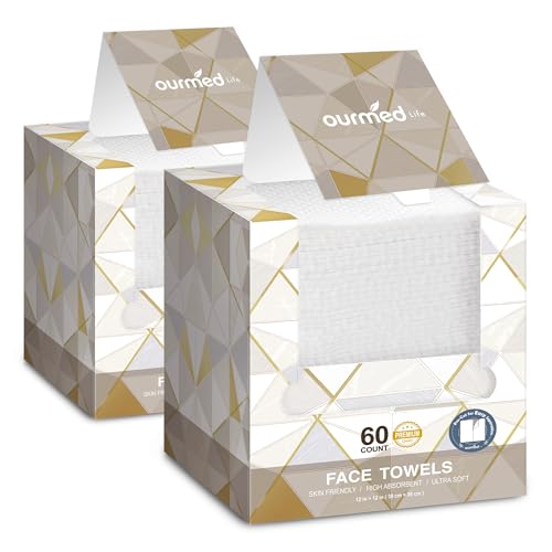 Ourmed Life Disposable Face Towels Pack of 120 - 12x12 Inch, Lint-Free & Ultra-Soft