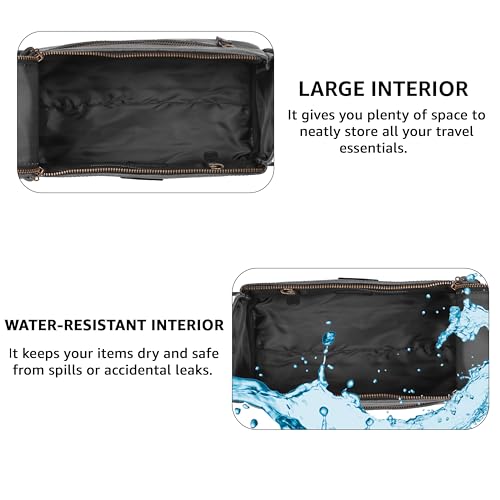 Genuine Leather Travel Toiletry Bag for Men & Women ? Premium Water-Resistant Large Dopp Kit, Shaving Organizer & Compact Bathroom Essentials Case - Black
