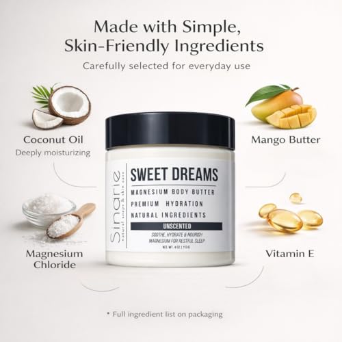 Magnesium Body Butter with Mango & Coconut Oil - 4 oz - Deep Moisturizer, Natural Ingredients