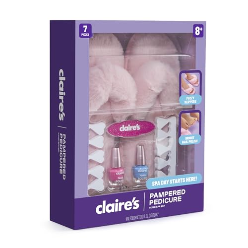 Kids Pedicure Kit with Nail Polish Fuzzy Slippers & Tools - Claire's
