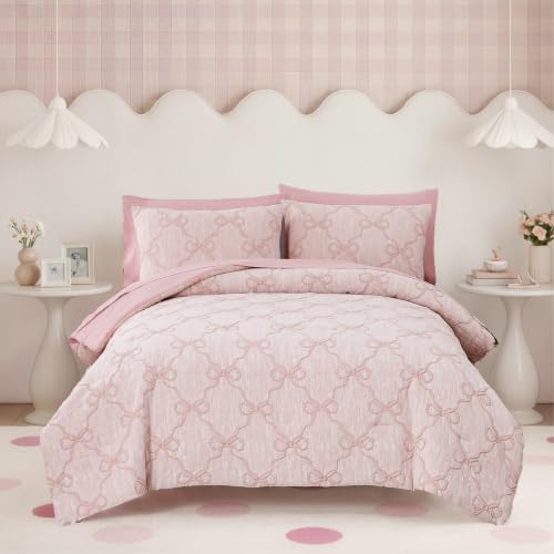 Pink Bow Full Size Comforter Set for Girls - 7 Pieces Bed in a Bag - Variation of THIS listing