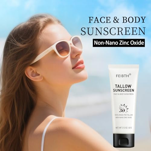 Tallow Sunscreen, Beef Tallow Sunscreen with Zinc Oxide, Non-Greasy Formula for Face and Body, Travel Size 2 oz