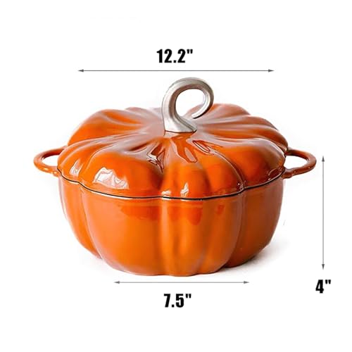 Lebolna 4 Qt Pumpkin Dutch Oven Pot with Lid - Orange Enamel Cast Iron, Halloween & Holiday Kitchenware