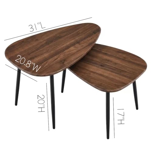 Nesting Coffee Table Set of 2 - Wooden Mid-Century Modern Living Room Tables