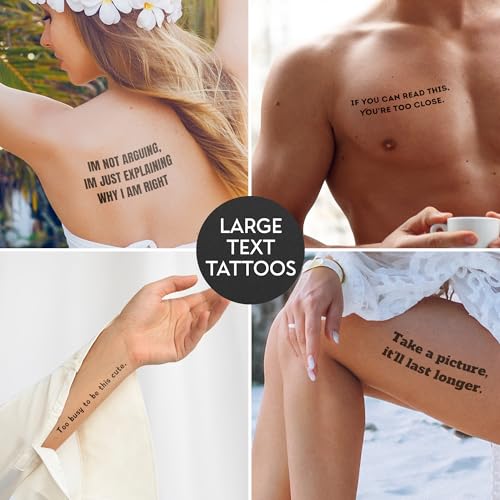 12x12 Sheet of Funny Bumper Sticker Style Quote Temporary Tattoos ? Easy-to-Apply, Long-Lasting Fake Tattoo Decals for Parties, Gifts, and Pranks ? Bold, Unique Designs for All Ages