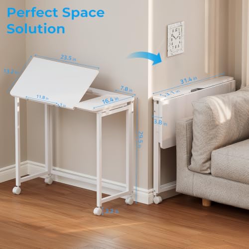 GreenForest White 31.5-inch Folding Adjustable Desk with Wheels & Tilt Tabletop