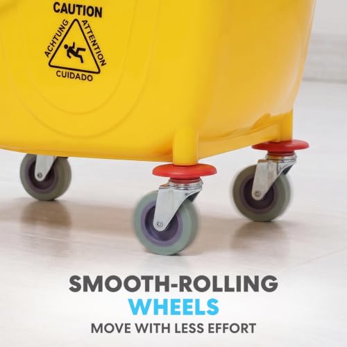 2-Pack 35 Quart Commercial Mop Buckets with Wringer and Sign - Yellow