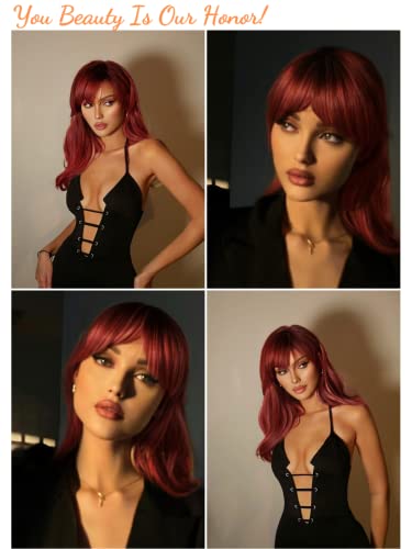 Dark Red Burgundy Wavy Wig for Women - Realistic Synthetic Hair, Heat Resistant, Long Layered Style, Suitable for Halloween & Cosplay