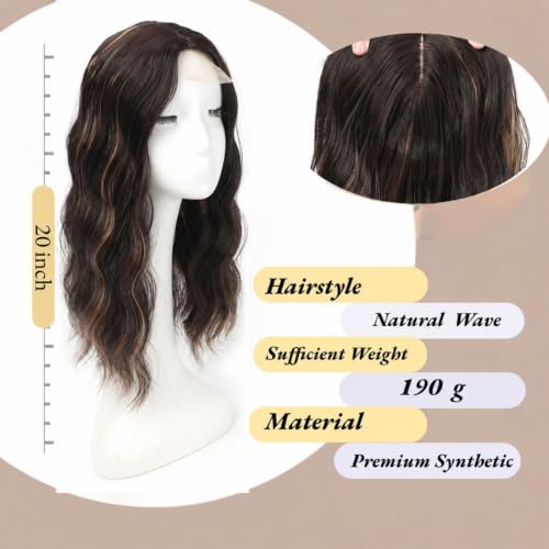 Hair Topper for Women 20 Inch Dark Brown with Brown Highlights Thinning Hair Volumizer Clip-In