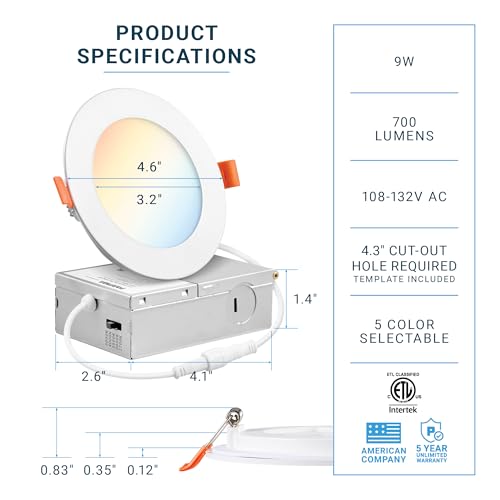 16 Pack 4-Inch LED Recessed Ceiling Lights Dimmable 5 CCT Ultra-Thin ETL-Listed