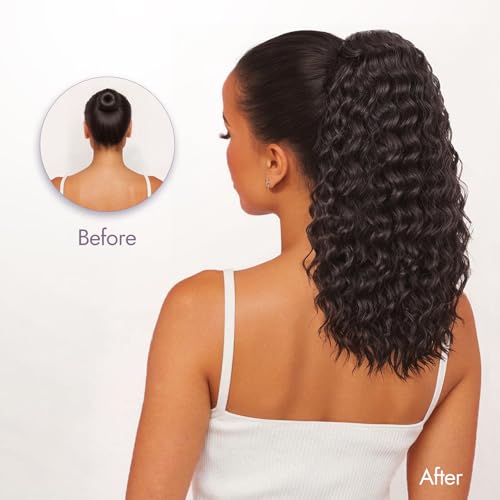 20 Inch Dark Chocolate Brown Fluffy Ponytail Extension with Drawstring - Kinky Curly Wavy Synthetic Hairpiece for Women Variation of THIS listing