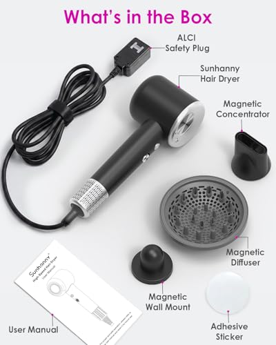 Black High-Speed Ionic Hair Dryer with Diffuser & Nozzle – Travel-Ready